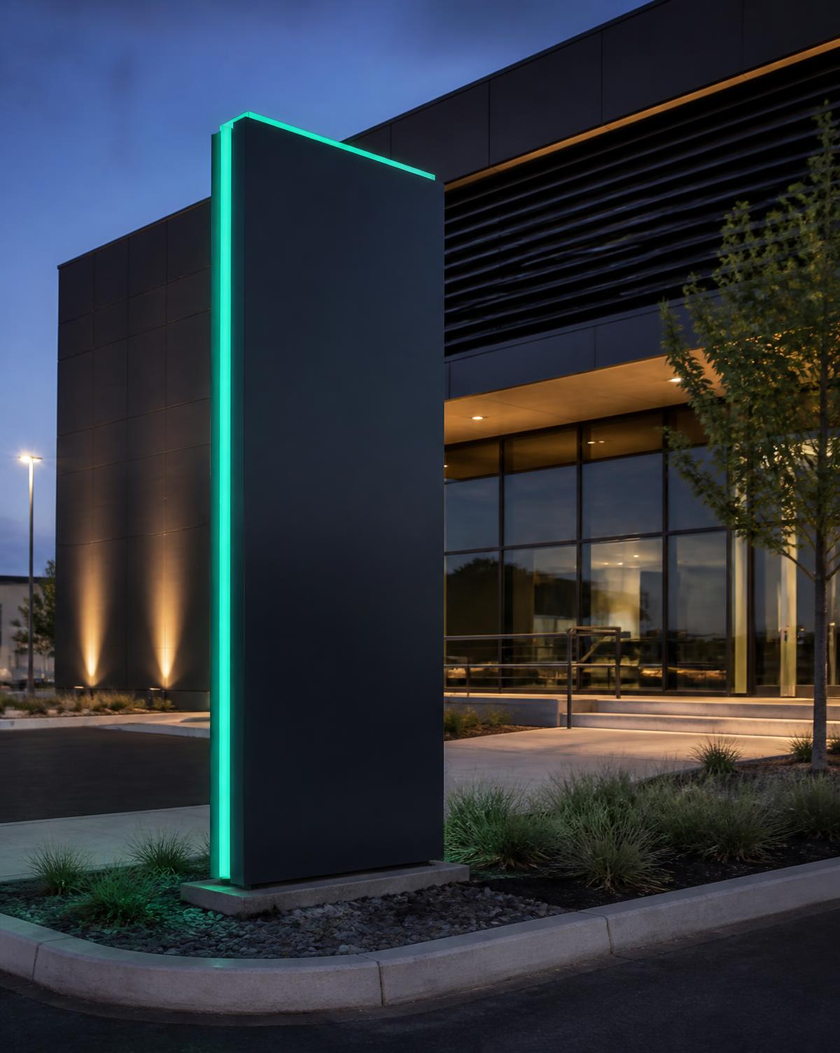 Totem de identificação iluminado em ACM grafite