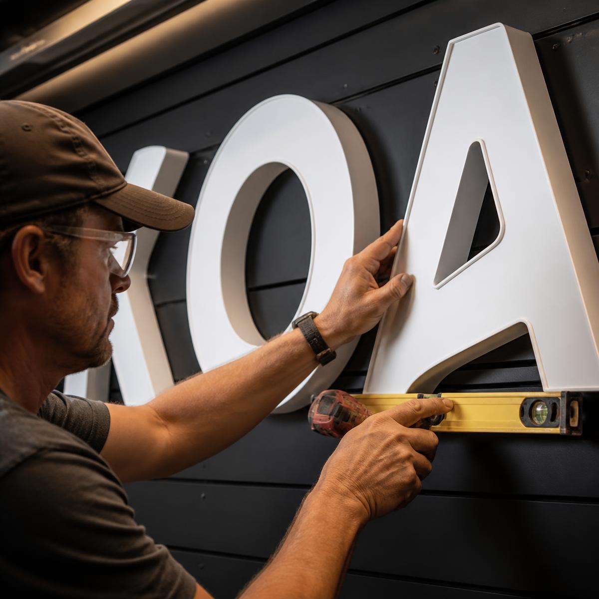Equipe da Giga Projetos instalando fachada em ACM